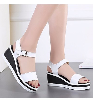Women's Shoes Cowhide Summer Comfort Sandals Wedge Heel 