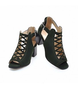 Women's Shoes Nubuck leather Summer Comfort Sandals Chunky Heel Peep 