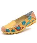 Cow Muscle Ballet Summer Flower Print Women Genuine Leather Shoes 